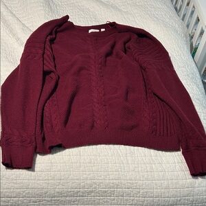 Women's Cable Knit Pullover Sweater - Burgundy